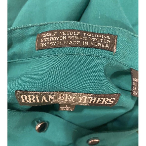 VTG Brian Brothers Collection Mens Shirt L 16- 16.5 Green Long Sleeves Button Up - Picture 11 of 12